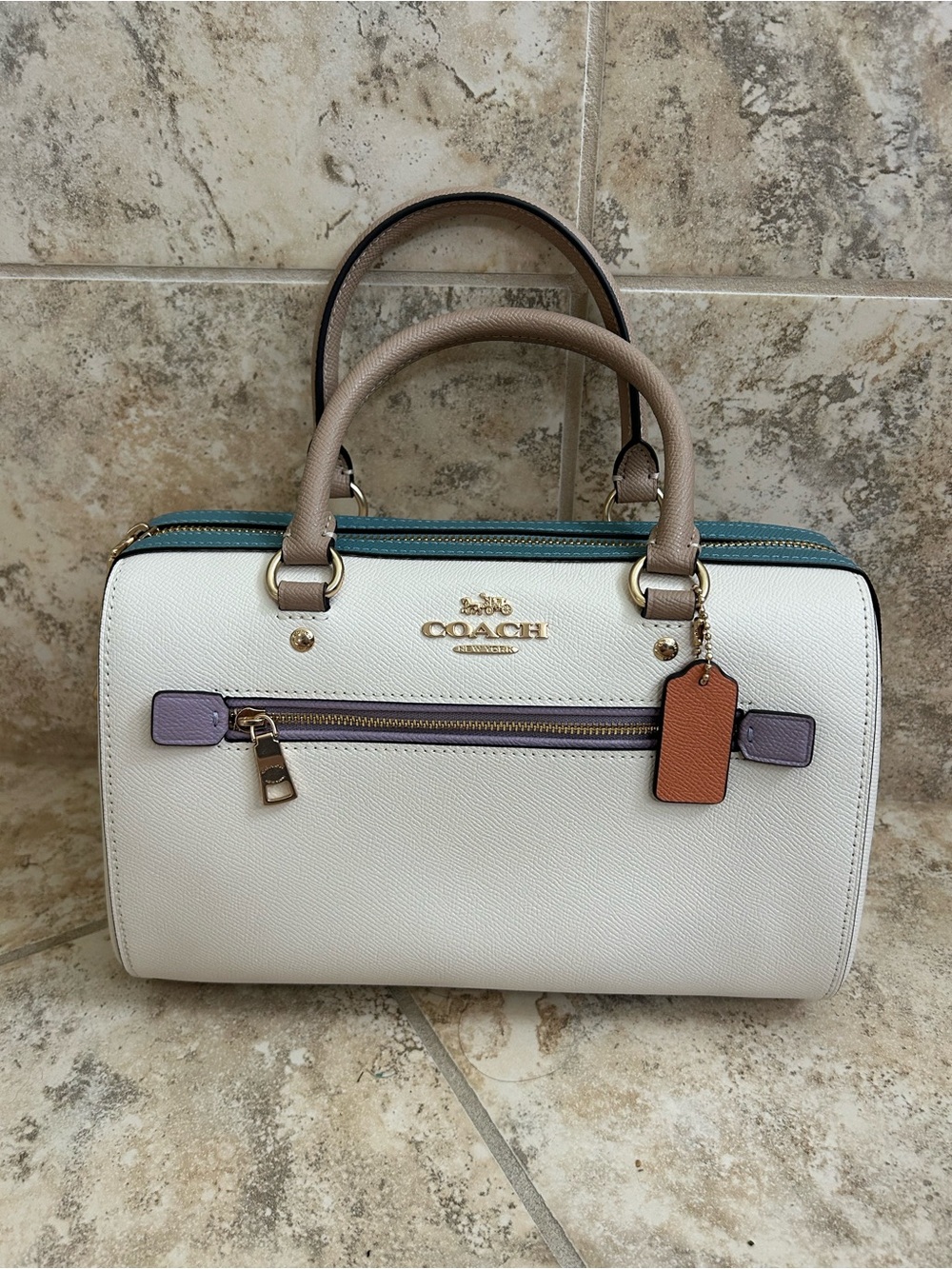 Coach Rowan Satchel Bag In Blocked Colorblock Canvas CA612